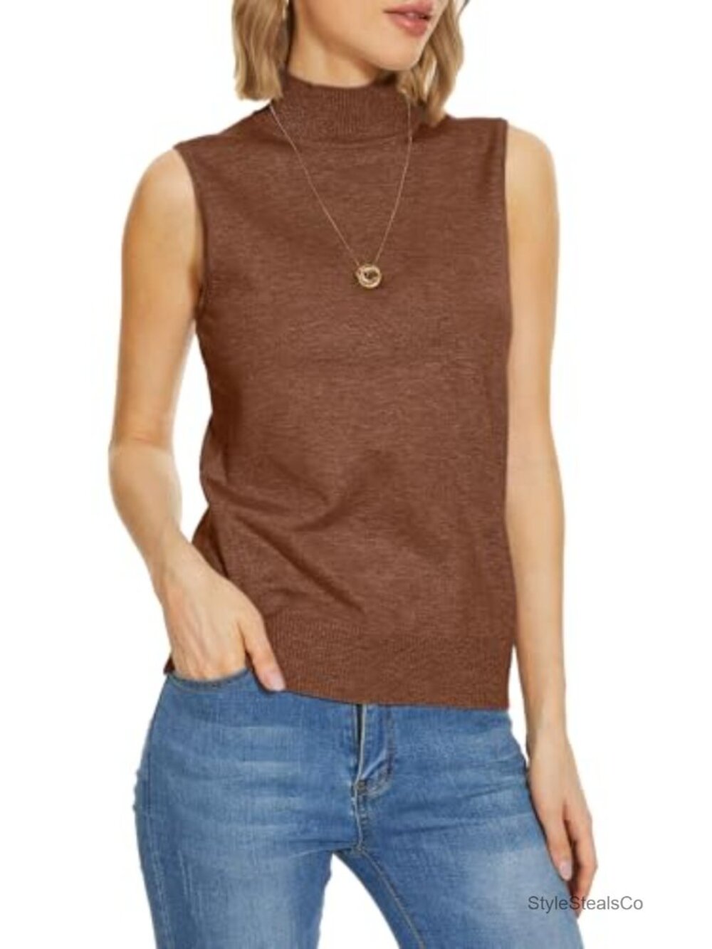 Sleeveless Mock Neck Turtleneck Sweater Vest Rayon Blend